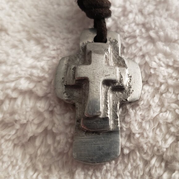 Metal Cross Leather Necklace Sparkly Cross Bracelet with Semi-Precious Stone - Picture 3 of 10